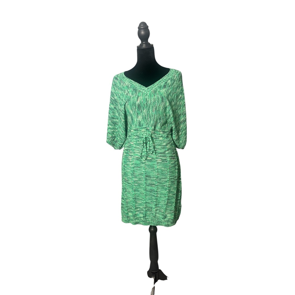 Vertigo Paris Green Space Dye Knit V-Neck Mini Dress